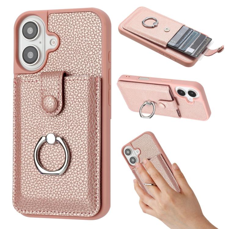 Litchi Texture Drawing Card Bag Ring Holder Phone Case, For iPhone 17 Pro Max, For iPhone 17 Pro, For iPhone 17, For iPhone Air