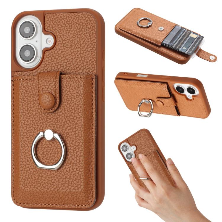 Litchi Texture Drawing Card Bag Ring Holder Phone Case, For iPhone 17 Pro Max, For iPhone 17 Pro, For iPhone 17, For iPhone Air