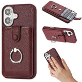 Litchi Texture Drawing Card Bag Ring Holder Phone Case, For iPhone 17 Pro Max, For iPhone 17 Pro, For iPhone 17, For iPhone Air