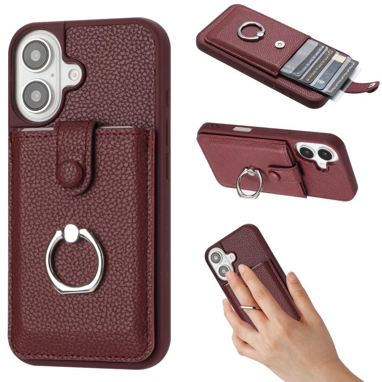 Litchi Texture Drawing Card Bag Ring Holder Phone Case, For iPhone 17 Pro Max, For iPhone 17 Pro, For iPhone 17, For iPhone Air