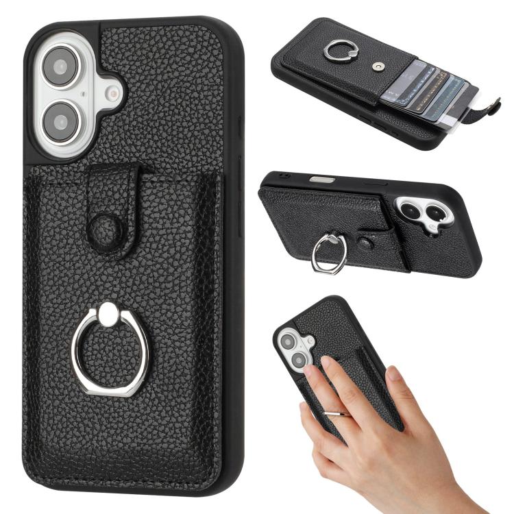 Litchi Texture Drawing Card Bag Ring Holder Phone Case, For iPhone 17 Pro Max, For iPhone 17 Pro, For iPhone 17, For iPhone Air