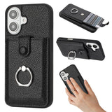 Litchi Texture Drawing Card Bag Ring Holder Phone Case, For iPhone 17 Pro Max, For iPhone 17 Pro, For iPhone 17, For iPhone Air