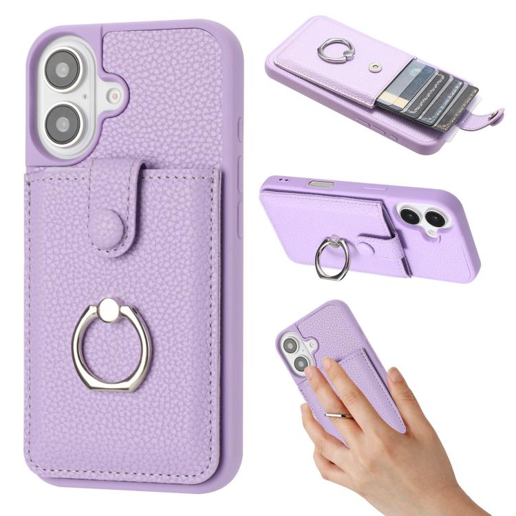Litchi Texture Drawing Card Bag Ring Holder Phone Case, For iPhone 17 Pro Max, For iPhone 17 Pro, For iPhone 17, For iPhone Air