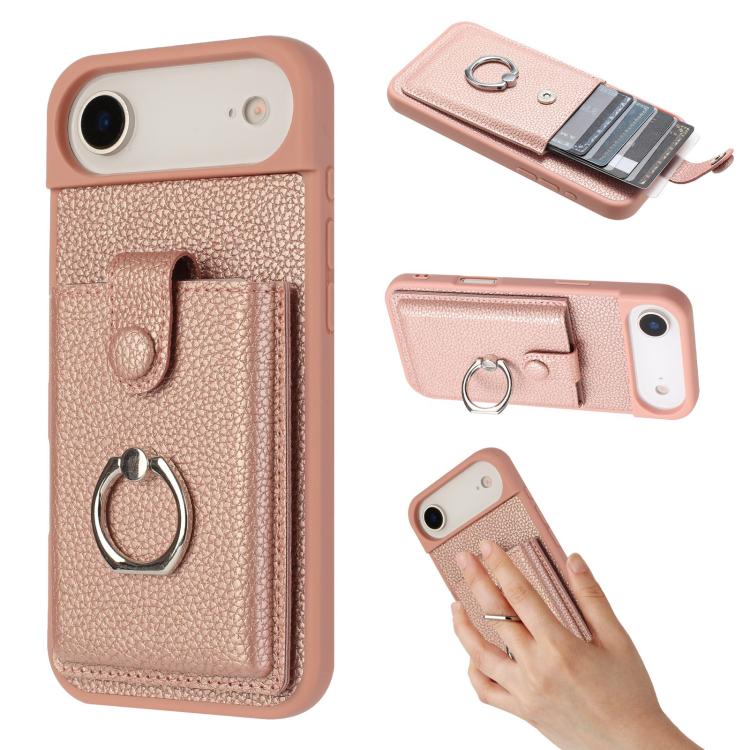 Litchi Texture Drawing Card Bag Ring Holder Phone Case, For iPhone 17 Pro Max, For iPhone 17 Pro, For iPhone 17, For iPhone Air