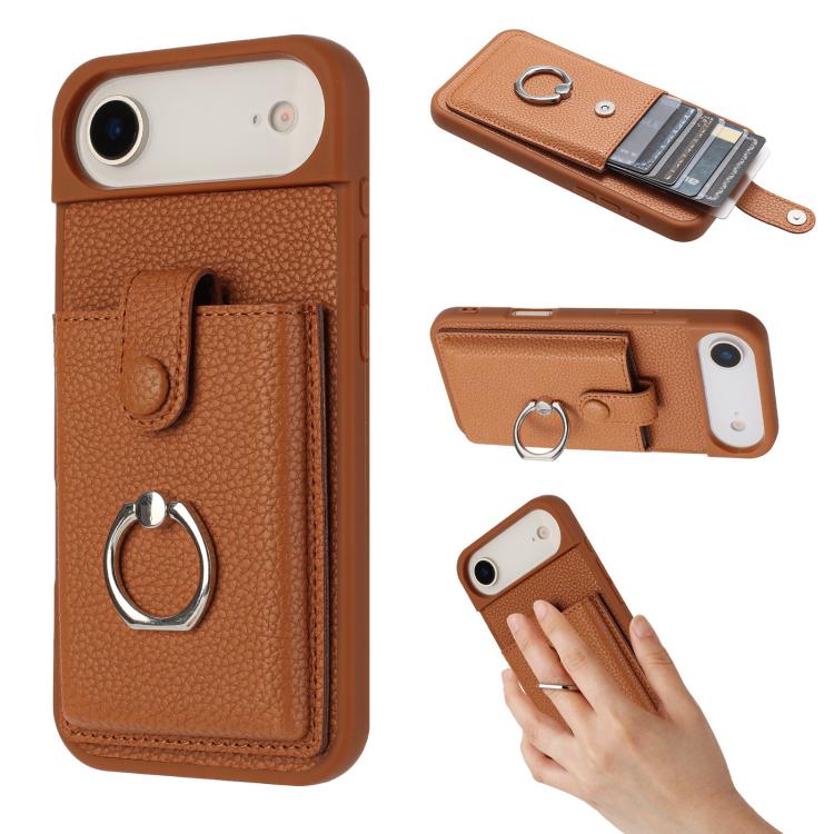 Litchi Texture Drawing Card Bag Ring Holder Phone Case, For iPhone 17 Pro Max, For iPhone 17 Pro, For iPhone 17, For iPhone Air