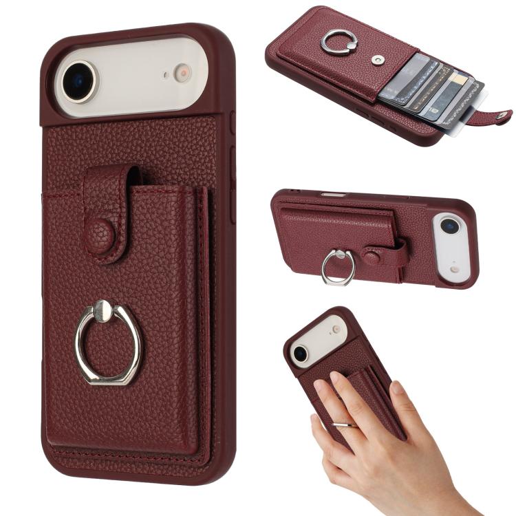 Litchi Texture Drawing Card Bag Ring Holder Phone Case, For iPhone 17 Pro Max, For iPhone 17 Pro, For iPhone 17, For iPhone Air