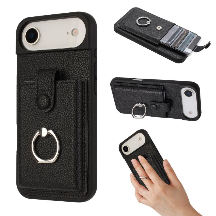 Litchi Texture Drawing Card Bag Ring Holder Phone Case, For iPhone 17 Pro Max, For iPhone 17 Pro, For iPhone 17, For iPhone Air