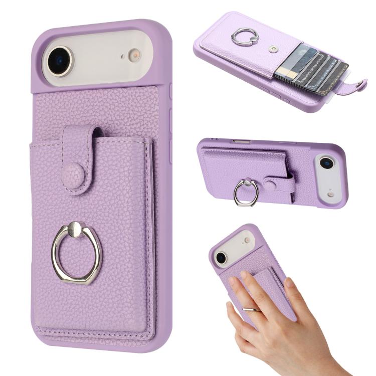 Litchi Texture Drawing Card Bag Ring Holder Phone Case, For iPhone 17 Pro Max, For iPhone 17 Pro, For iPhone 17, For iPhone Air