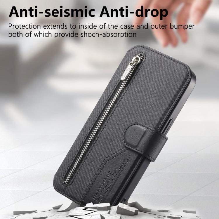 Twill Fabric MagSafe RFID Anti-theft Zipper Wallet Leather Phone Case, For iPhone 13 Pro, For iPhone 13, For iPhone 12, For iPhone 12 Pro Max, For iPhone 12 Pro, For iPhone 11