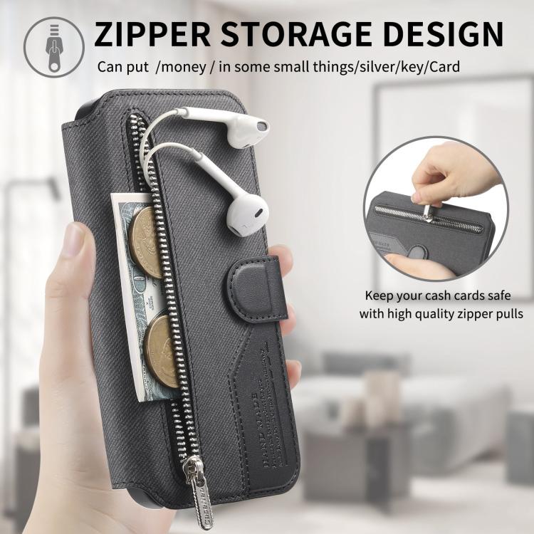 Twill Fabric MagSafe RFID Anti-theft Zipper Wallet Leather Phone Case, For iPhone 13 Pro, For iPhone 13, For iPhone 12, For iPhone 12 Pro Max, For iPhone 12 Pro, For iPhone 11