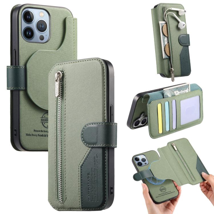 Twill Fabric MagSafe RFID Anti-theft Zipper Wallet Leather Phone Case, For iPhone 13 Pro, For iPhone 13, For iPhone 12, For iPhone 12 Pro Max, For iPhone 12 Pro, For iPhone 11