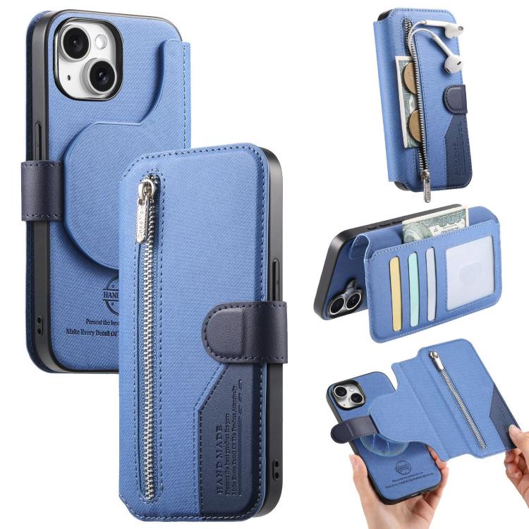 Twill Fabric MagSafe RFID Anti-theft Zipper Wallet Leather Phone Case, For iPhone 13 Pro, For iPhone 13, For iPhone 12, For iPhone 12 Pro Max, For iPhone 12 Pro, For iPhone 11