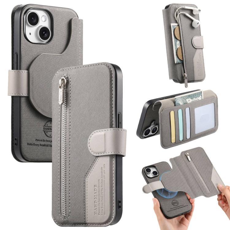 Twill Fabric MagSafe RFID Anti-theft Zipper Wallet Leather Phone Case, For iPhone 13 Pro, For iPhone 13, For iPhone 12, For iPhone 12 Pro Max, For iPhone 12 Pro, For iPhone 11