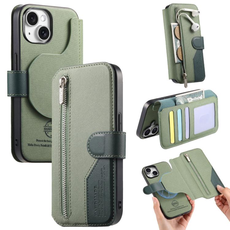 Twill Fabric MagSafe RFID Anti-theft Zipper Wallet Leather Phone Case, For iPhone 13 Pro, For iPhone 13, For iPhone 12, For iPhone 12 Pro Max, For iPhone 12 Pro, For iPhone 11