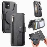Twill Fabric MagSafe RFID Anti-theft Zipper Wallet Leather Phone Case, For iPhone 13 Pro, For iPhone 13, For iPhone 12, For iPhone 12 Pro Max, For iPhone 12 Pro, For iPhone 11