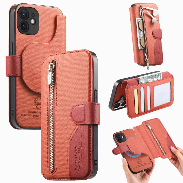 Twill Fabric MagSafe RFID Anti-theft Zipper Wallet Leather Phone Case, For iPhone 13 Pro, For iPhone 13, For iPhone 12, For iPhone 12 Pro Max, For iPhone 12 Pro, For iPhone 11