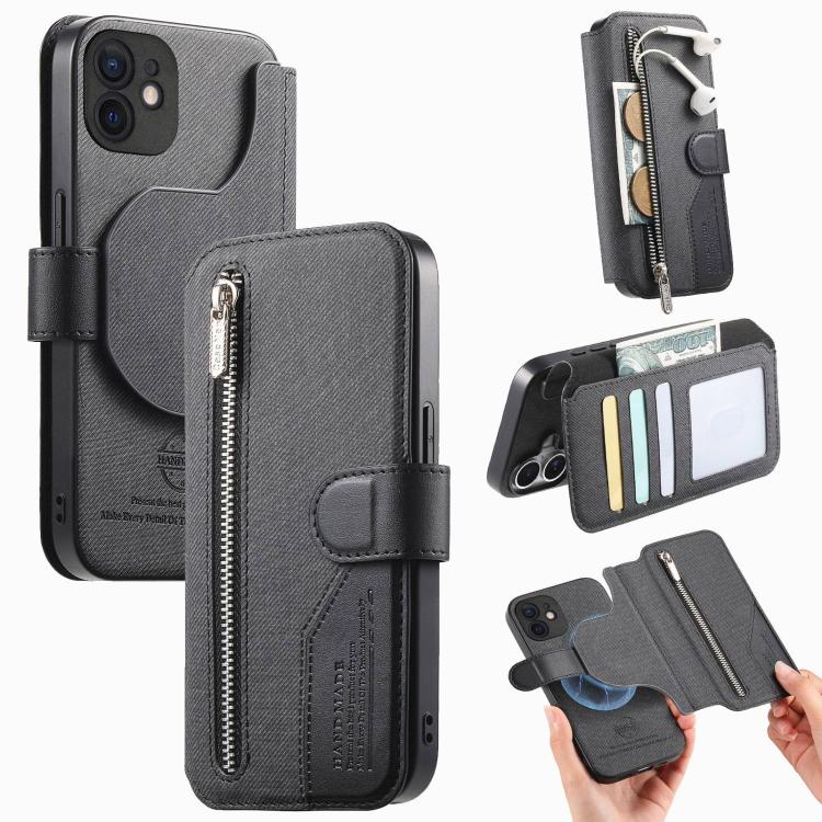 Twill Fabric MagSafe RFID Anti-theft Zipper Wallet Leather Phone Case, For iPhone 13 Pro, For iPhone 13, For iPhone 12, For iPhone 12 Pro Max, For iPhone 12 Pro, For iPhone 11