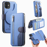 Twill Fabric MagSafe RFID Anti-theft Zipper Wallet Leather Phone Case, For iPhone 13 Pro, For iPhone 13, For iPhone 12, For iPhone 12 Pro Max, For iPhone 12 Pro, For iPhone 11