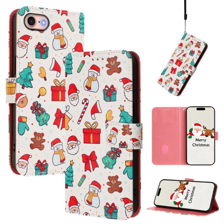 Christmas Series Buckle Leather Phone Case with Hand Strap, For iPhone 14 Pro Max, For iPhone SE 2022 / SE 2020 / 8 / 7, For iPhone 13 Pro Max, For iPhone 13 Pro, For iPhone 13 mini, For iPhone 12 Pro / 12, For iPhone 12 Pro Max, For iPhone 12 mini