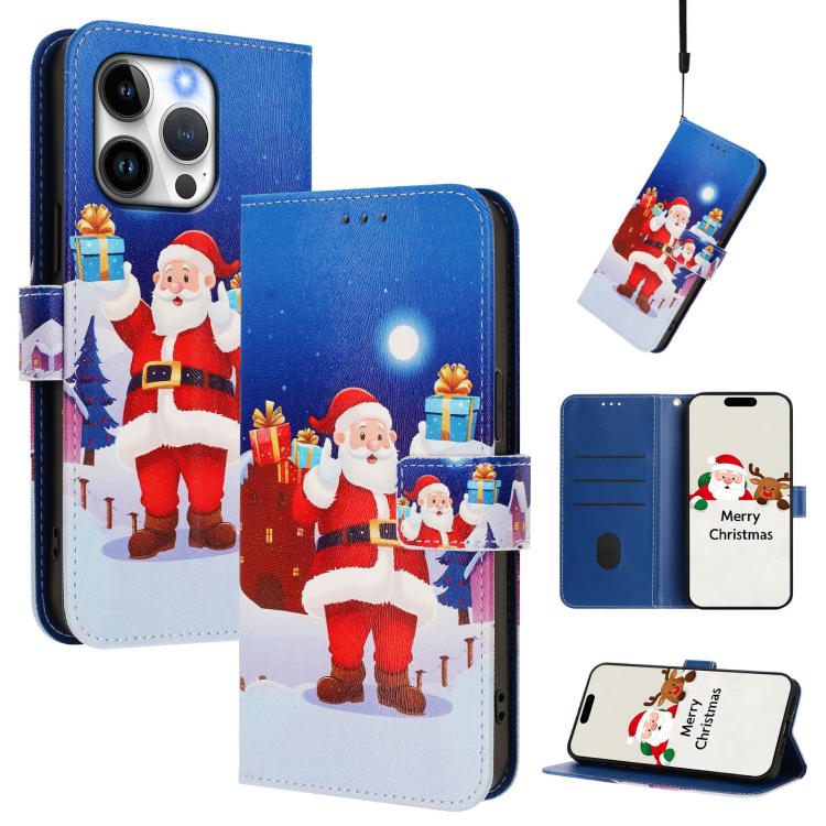 Christmas Series Buckle Leather Phone Case with Hand Strap, For iPhone 14 Pro Max, For iPhone SE 2022 / SE 2020 / 8 / 7, For iPhone 13 Pro Max, For iPhone 13 Pro, For iPhone 13 mini, For iPhone 12 Pro / 12, For iPhone 12 Pro Max, For iPhone 12 mini