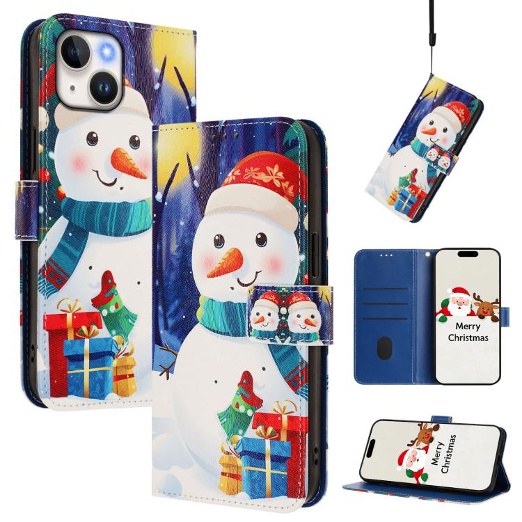 Christmas Series Buckle Leather Phone Case with Hand Strap, For iPhone 16, For iPhone 15 Pro Max, For iPhone 15 Pro, For iPhone 15 Plus, For iPhone 15, For iPhone 14 Plus, For iPhone 14 / 13, For iPhone 14 Pro
