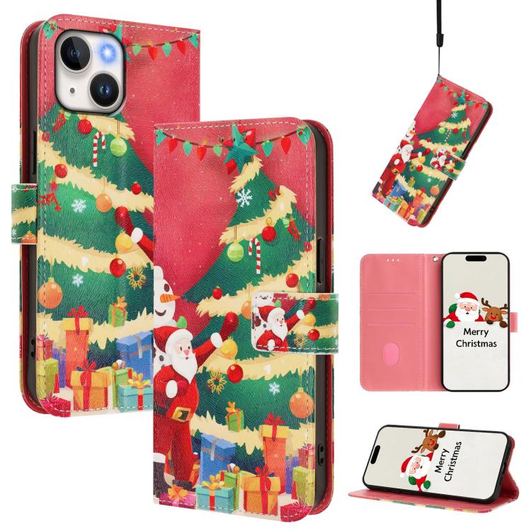 Christmas Series Buckle Leather Phone Case with Hand Strap, For iPhone 16, For iPhone 15 Pro Max, For iPhone 15 Pro, For iPhone 15 Plus, For iPhone 15, For iPhone 14 Plus, For iPhone 14 / 13, For iPhone 14 Pro