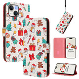 Christmas Series Buckle Leather Phone Case with Hand Strap, For iPhone 16, For iPhone 15 Pro Max, For iPhone 15 Pro, For iPhone 15 Plus, For iPhone 15, For iPhone 14 Plus, For iPhone 14 / 13, For iPhone 14 Pro