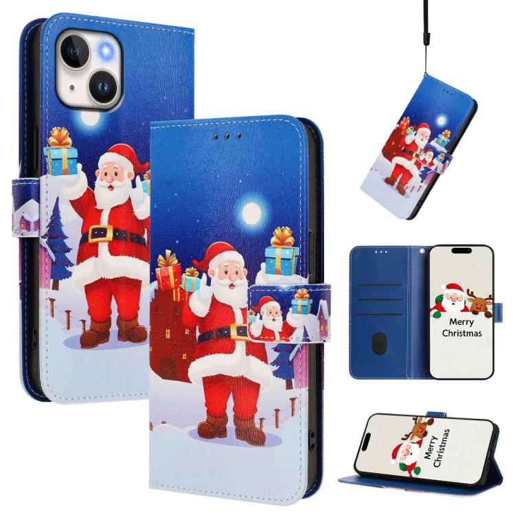Christmas Series Buckle Leather Phone Case with Hand Strap, For iPhone 16, For iPhone 15 Pro Max, For iPhone 15 Pro, For iPhone 15 Plus, For iPhone 15, For iPhone 14 Plus, For iPhone 14 / 13, For iPhone 14 Pro