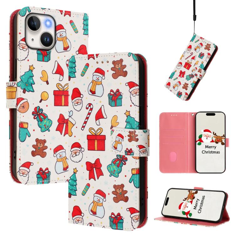 Christmas Series Buckle Leather Phone Case with Hand Strap, For iPhone 16, For iPhone 15 Pro Max, For iPhone 15 Pro, For iPhone 15 Plus, For iPhone 15, For iPhone 14 Plus, For iPhone 14 / 13, For iPhone 14 Pro