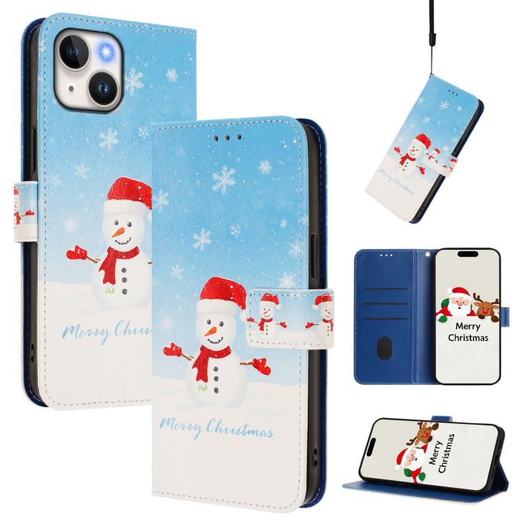 Christmas Series Buckle Leather Phone Case with Hand Strap, For iPhone 16, For iPhone 15 Pro Max, For iPhone 15 Pro, For iPhone 15 Plus, For iPhone 15, For iPhone 14 Plus, For iPhone 14 / 13, For iPhone 14 Pro