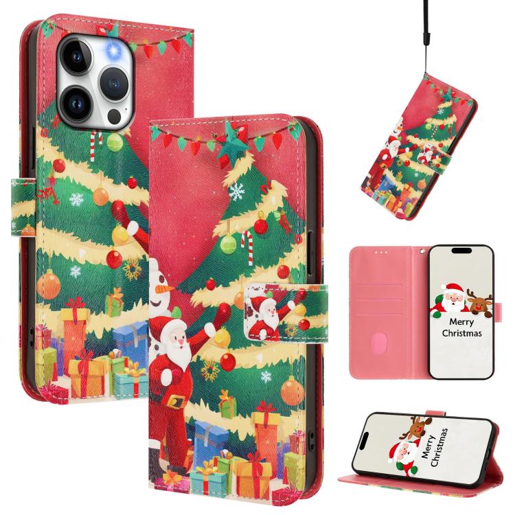 Christmas Series Buckle Leather Phone Case with Hand Strap, For iPhone 16, For iPhone 15 Pro Max, For iPhone 15 Pro, For iPhone 15 Plus, For iPhone 15, For iPhone 14 Plus, For iPhone 14 / 13, For iPhone 14 Pro