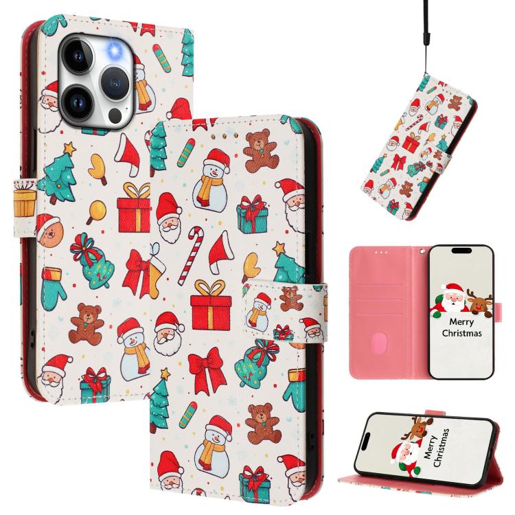 Christmas Series Buckle Leather Phone Case with Hand Strap, For iPhone 16, For iPhone 15 Pro Max, For iPhone 15 Pro, For iPhone 15 Plus, For iPhone 15, For iPhone 14 Plus, For iPhone 14 / 13, For iPhone 14 Pro