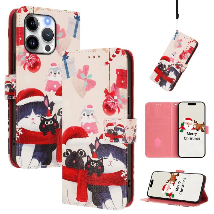 Christmas Series Buckle Leather Phone Case with Hand Strap, For iPhone 16, For iPhone 15 Pro Max, For iPhone 15 Pro, For iPhone 15 Plus, For iPhone 15, For iPhone 14 Plus, For iPhone 14 / 13, For iPhone 14 Pro