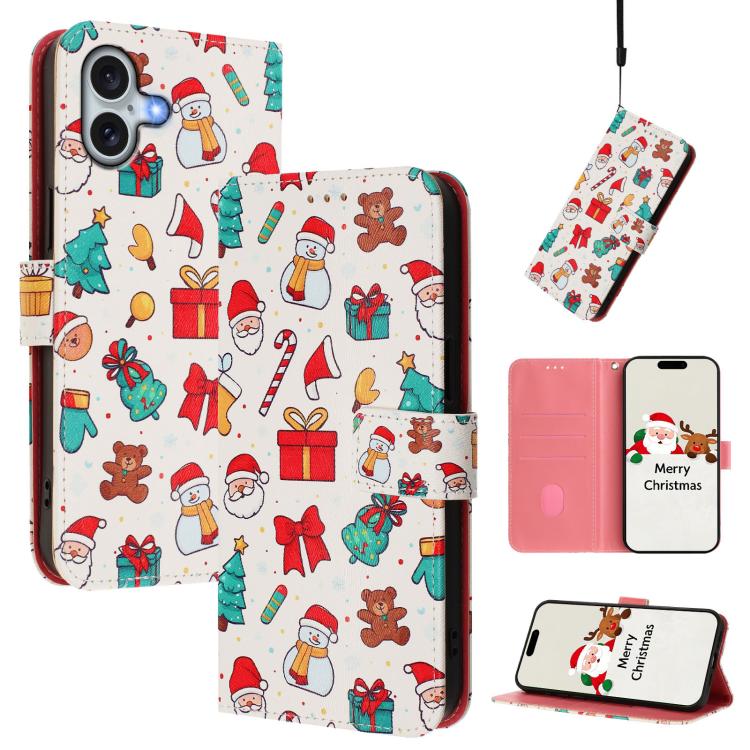 Christmas Series Buckle Leather Phone Case with Hand Strap, For iPhone 17e / 16e, For iPhone 17 Pro Max, For iPhone 17 Pro, For iPhone 17, For iPhone Air, For iPhone 16 Pro Max, For iPhone 16 Pro, For iPhone 16 Plus