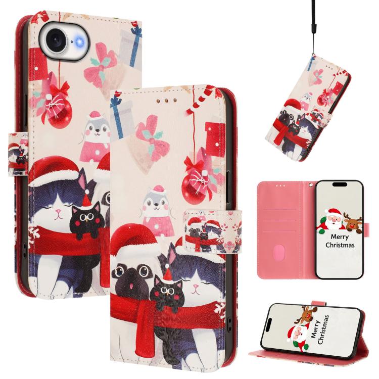Christmas Series Buckle Leather Phone Case with Hand Strap, For iPhone 17e / 16e, For iPhone 17 Pro Max, For iPhone 17 Pro, For iPhone 17, For iPhone Air, For iPhone 16 Pro Max, For iPhone 16 Pro, For iPhone 16 Plus