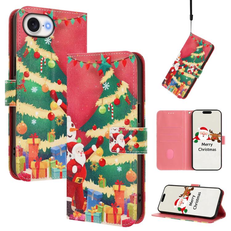 Christmas Series Buckle Leather Phone Case with Hand Strap, For iPhone 17e / 16e, For iPhone 17 Pro Max, For iPhone 17 Pro, For iPhone 17, For iPhone Air, For iPhone 16 Pro Max, For iPhone 16 Pro, For iPhone 16 Plus
