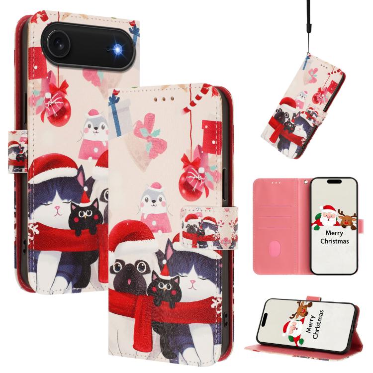 Christmas Series Buckle Leather Phone Case with Hand Strap, For iPhone 17e / 16e, For iPhone 17 Pro Max, For iPhone 17 Pro, For iPhone 17, For iPhone Air, For iPhone 16 Pro Max, For iPhone 16 Pro, For iPhone 16 Plus
