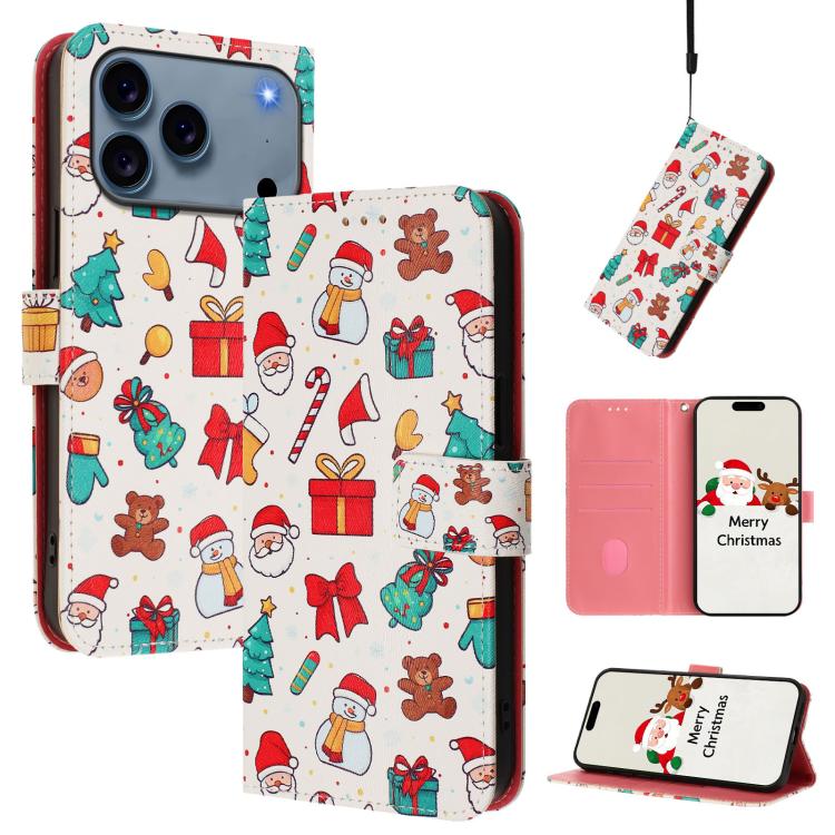 Christmas Series Buckle Leather Phone Case with Hand Strap, For iPhone 17e / 16e, For iPhone 17 Pro Max, For iPhone 17 Pro, For iPhone 17, For iPhone Air, For iPhone 16 Pro Max, For iPhone 16 Pro, For iPhone 16 Plus