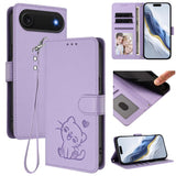 Embossed Heart Cat Leather Phone Case with Hand Strap, For iPhone Air, For iPhone 16 Pro Max, For iPhone 16 Pro, For iPhone 16 Plus