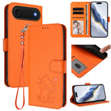 Embossed Heart Cat Leather Phone Case with Hand Strap, For iPhone Air, For iPhone 16 Pro Max, For iPhone 16 Pro, For iPhone 16 Plus
