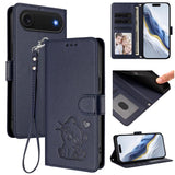 Embossed Heart Cat Leather Phone Case with Hand Strap, For iPhone Air, For iPhone 16 Pro Max, For iPhone 16 Pro, For iPhone 16 Plus