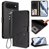 Embossed Heart Cat Leather Phone Case with Hand Strap, For iPhone Air, For iPhone 16 Pro Max, For iPhone 16 Pro, For iPhone 16 Plus