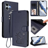Embossed Heart Cat Leather Phone Case with Hand Strap, For iPhone 16, For iPhone 15 Pro Max, For iPhone 15 Pro, For iPhone 15 Plus