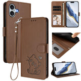 Embossed Heart Cat Leather Phone Case with Hand Strap, For iPhone 16, For iPhone 15 Pro Max, For iPhone 15 Pro, For iPhone 15 Plus