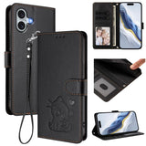 Embossed Heart Cat Leather Phone Case with Hand Strap, For iPhone 16, For iPhone 15 Pro Max, For iPhone 15 Pro, For iPhone 15 Plus