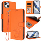 Embossed Heart Cat Leather Phone Case with Hand Strap, For iPhone 16, For iPhone 15 Pro Max, For iPhone 15 Pro, For iPhone 15 Plus
