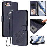 Embossed Heart Cat Leather Phone Case with Hand Strap, For iPhone 14 Pro Max, For iPhone 7 / 8 / SE 2022, For iPhone 13 Pro Max, For iPhone 13 Pro