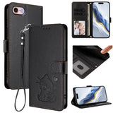Embossed Heart Cat Leather Phone Case with Hand Strap, For iPhone 14 Pro Max, For iPhone 7 / 8 / SE 2022, For iPhone 13 Pro Max, For iPhone 13 Pro