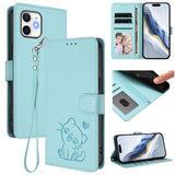 Embossed Heart Cat Leather Phone Case with Hand Strap, For iPhone 11 Pro Max, For iPhone 11, For iPhone 11 Pro, For iPhone X / XS