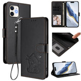 Embossed Heart Cat Leather Phone Case with Hand Strap, For iPhone 11 Pro Max, For iPhone 11, For iPhone 11 Pro, For iPhone X / XS